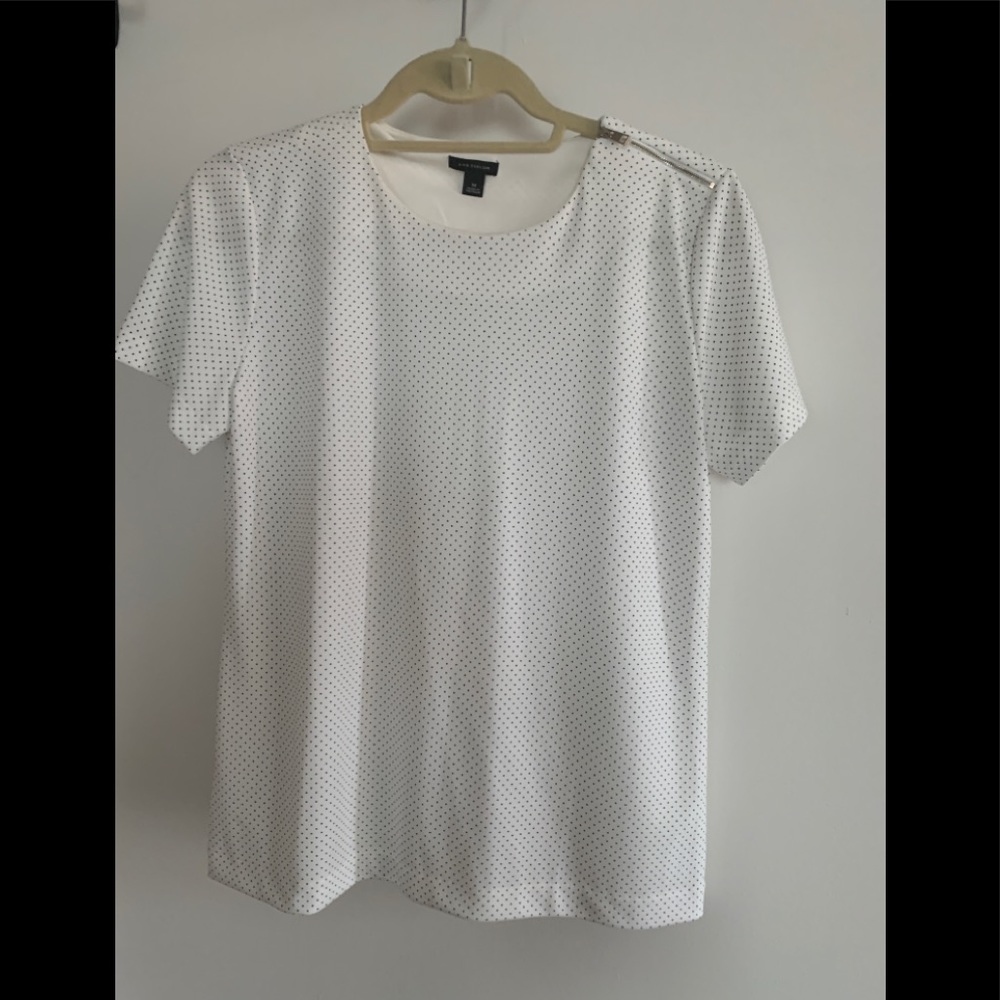 Ann Taylor White Polka Dot Zip Shoulder Blouse